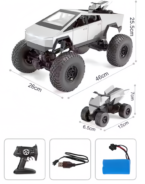 RC Cybertruck Monster (1:8) with Independent Suspension System, High Torque Motors,  Rock Climbing Capability, and Bonus Quad Bike