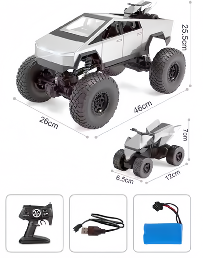 RC Cybertruck Monster (1:8) with Independent Suspension System, High Torque Motors,  Rock Climbing Capability, and Bonus Quad Bike